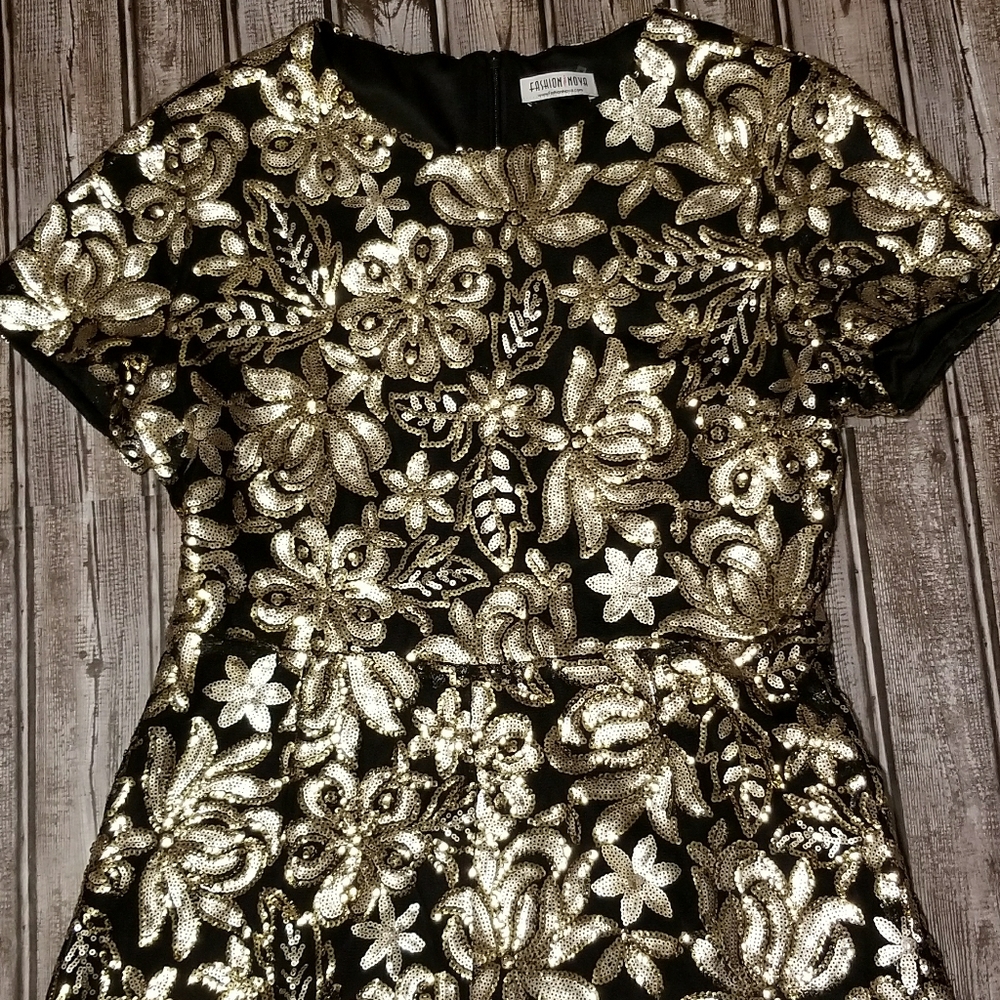 Fashion Nova Sequin Gold and Black Romper